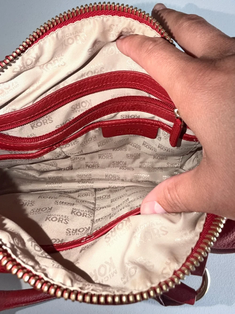 Michael Kors Red Leather Satchel with Gold Hardware